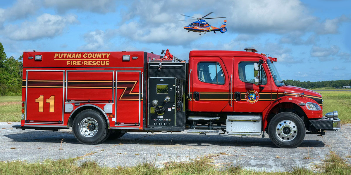 Fire engine and life flight helicopter